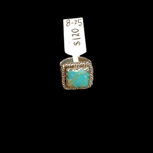 One Of a Kind Handcrafted Turquoise Ring w/ Double Band - Regul Silver