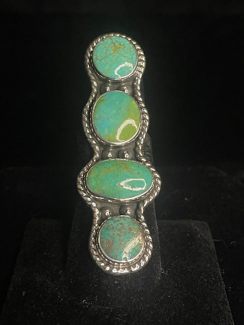 Handcrafted Unique Four Stone Genuine Turquoise Rings | One Of A Kind | Adjustable - Regul Silver