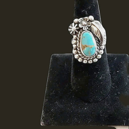 Order Only - Sterling Silver Turquoise Leaf Ring | Adjustable - Regul Silver