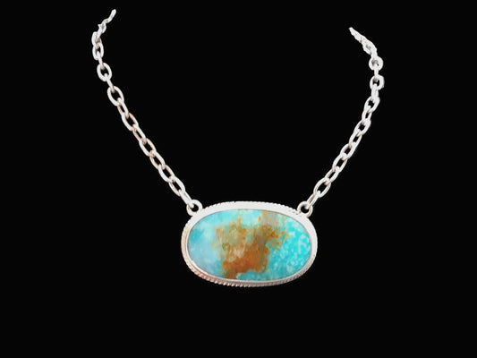 Order Only - Turquoise Oval Pendant Necklace | Sterling Silver Chain - Regul Silver