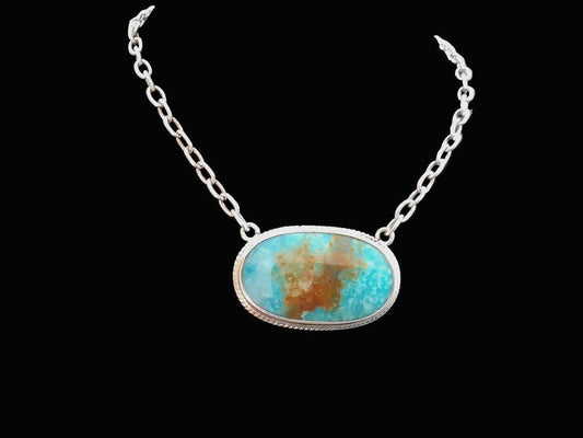 Order Only - Turquoise Oval Pendant Necklace | Sterling Silver Chain - Regul Silver