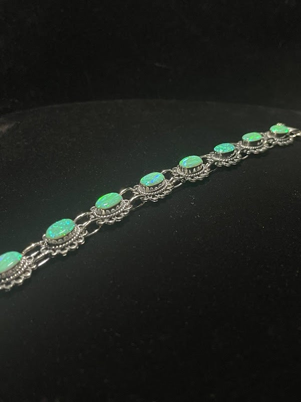 Shop Sterling Silver Lab Opal Inlay Western Style Bracelets - Regul Silver