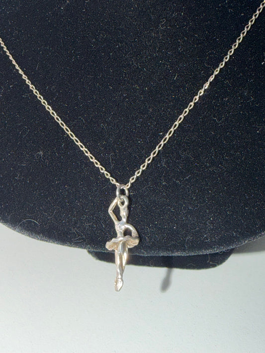 Sterling silver ballerina dancer pendant on a fine cable chain — Regul Silver