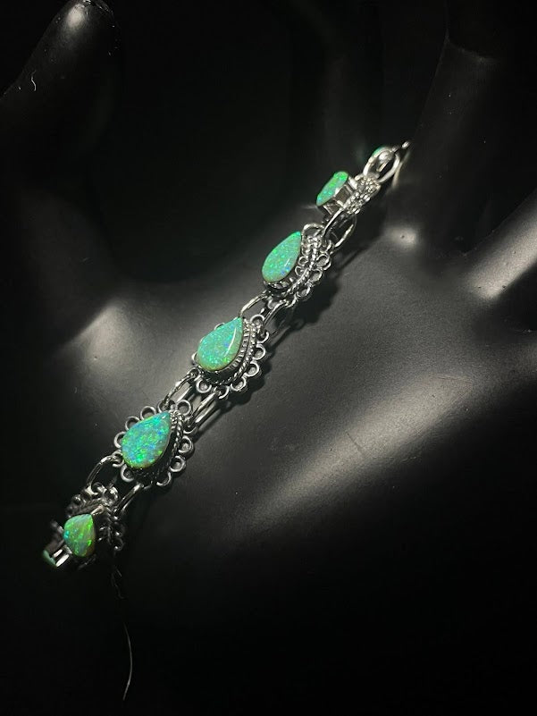 Shop Sterling Silver Lab Opal Inlay Western Style Bracelets - Regul Silver