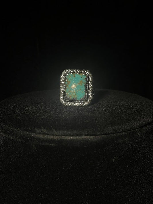 One Of a Kind Handcrafted Turquoise Ring w/ Double Band - Regul Silver