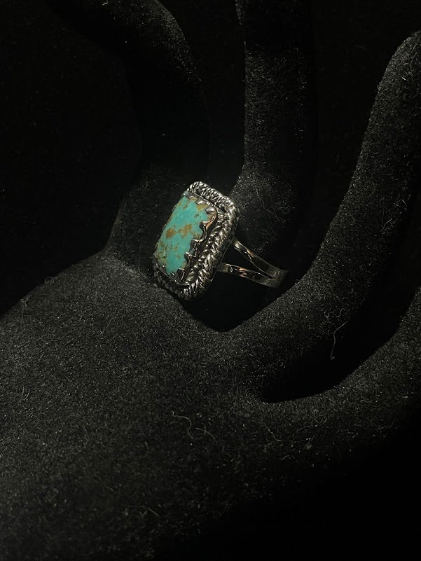 One Of a Kind Handcrafted Turquoise Ring w/ Double Band - Regul Silver