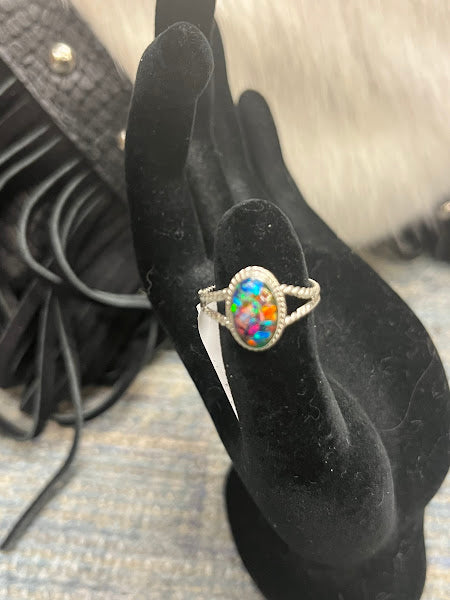 Handmade Sterling Silver  and Lab Opal Gemstone Rings - Regul Silver