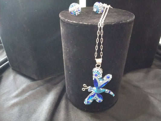 Swarovski Crystal Beaded Dragonfly And Earring Set - Regul Silver