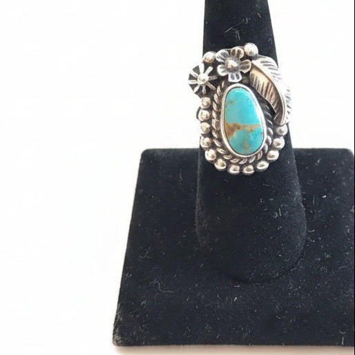 Sterling Silver Turquoise ornate leaf adjustable ring