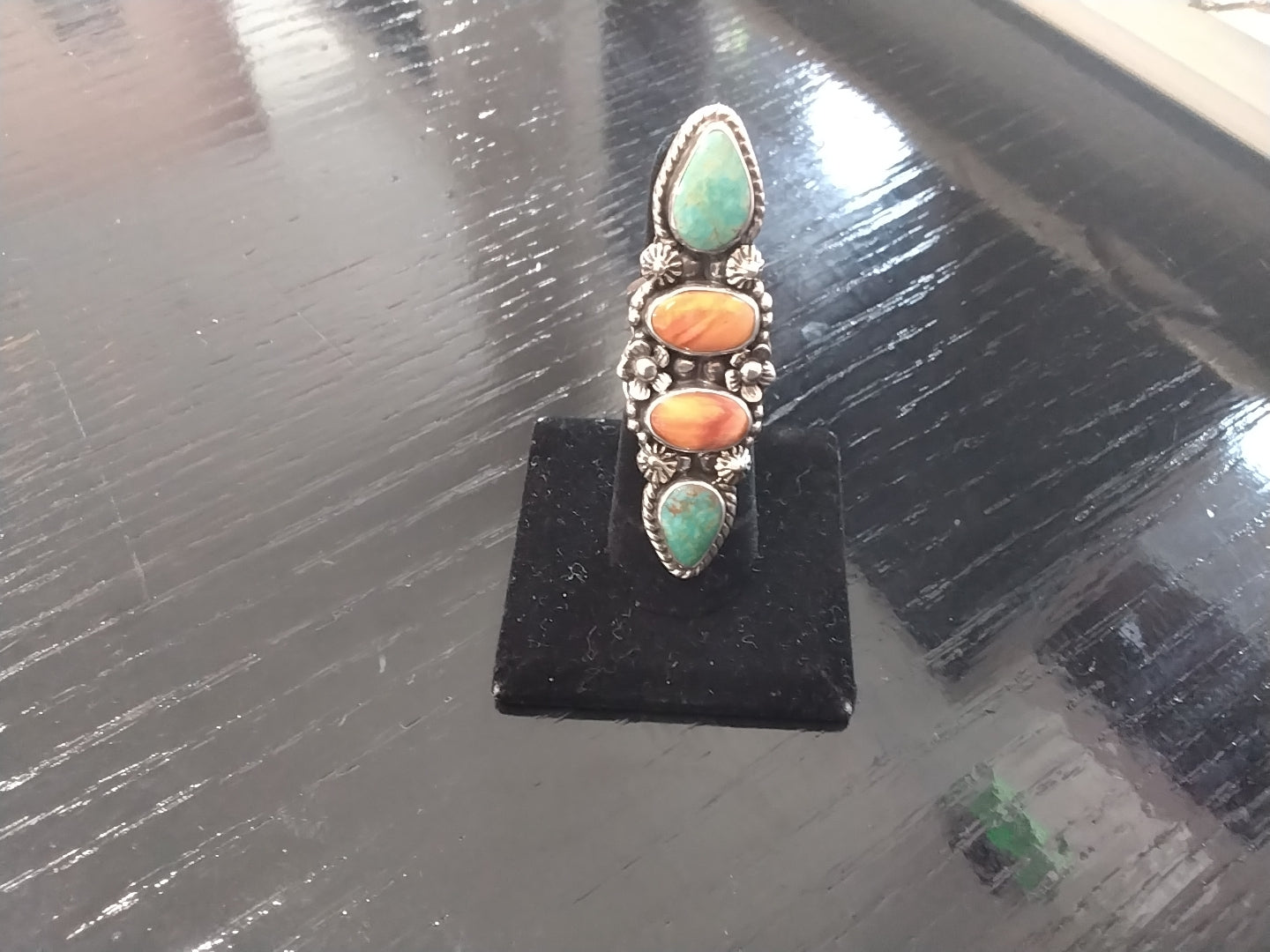 Turquoise And Coral Statement Ring