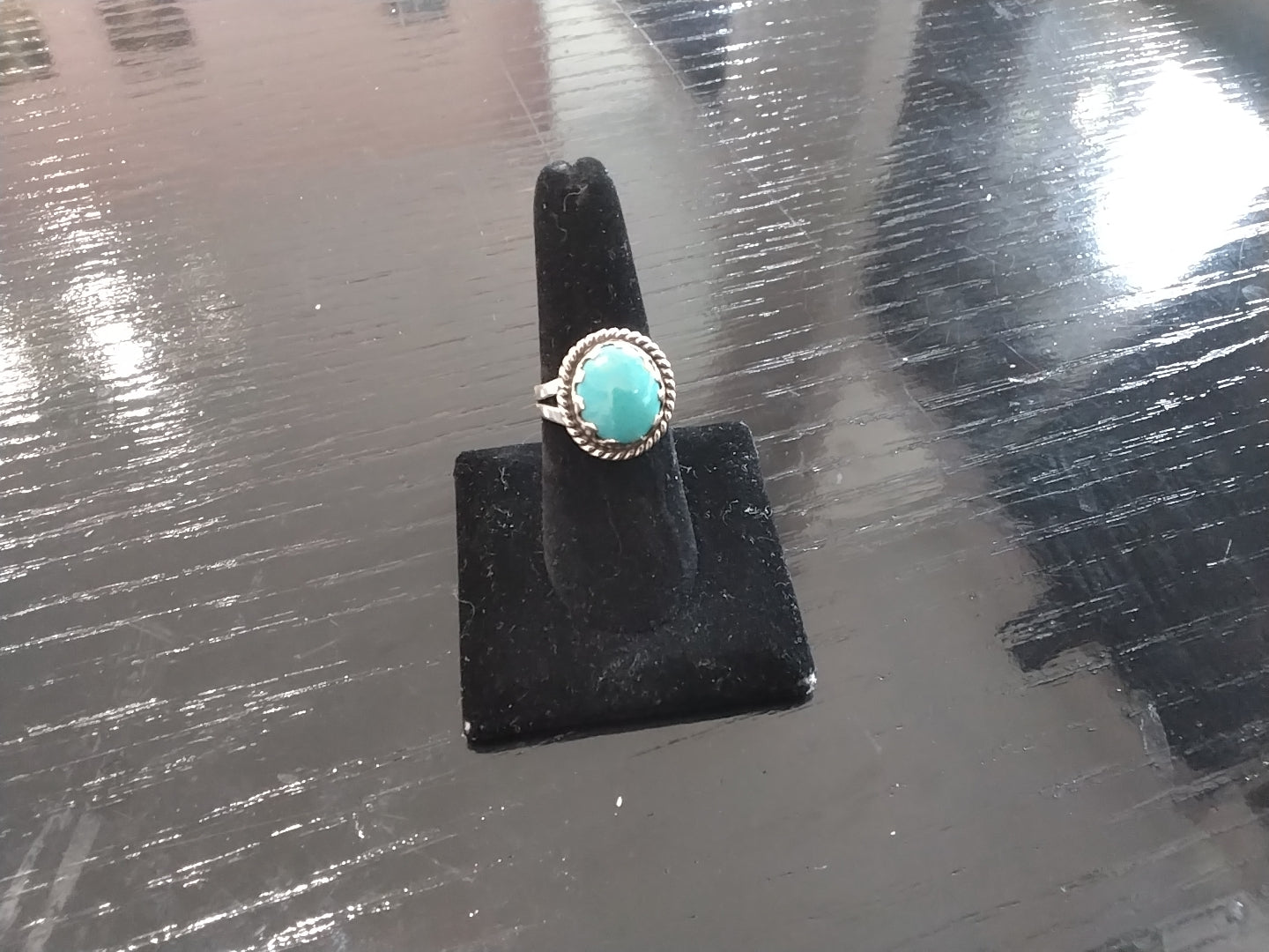 Handcrafted Sterling Silver Turquoise Ring – Twisted Rope Border