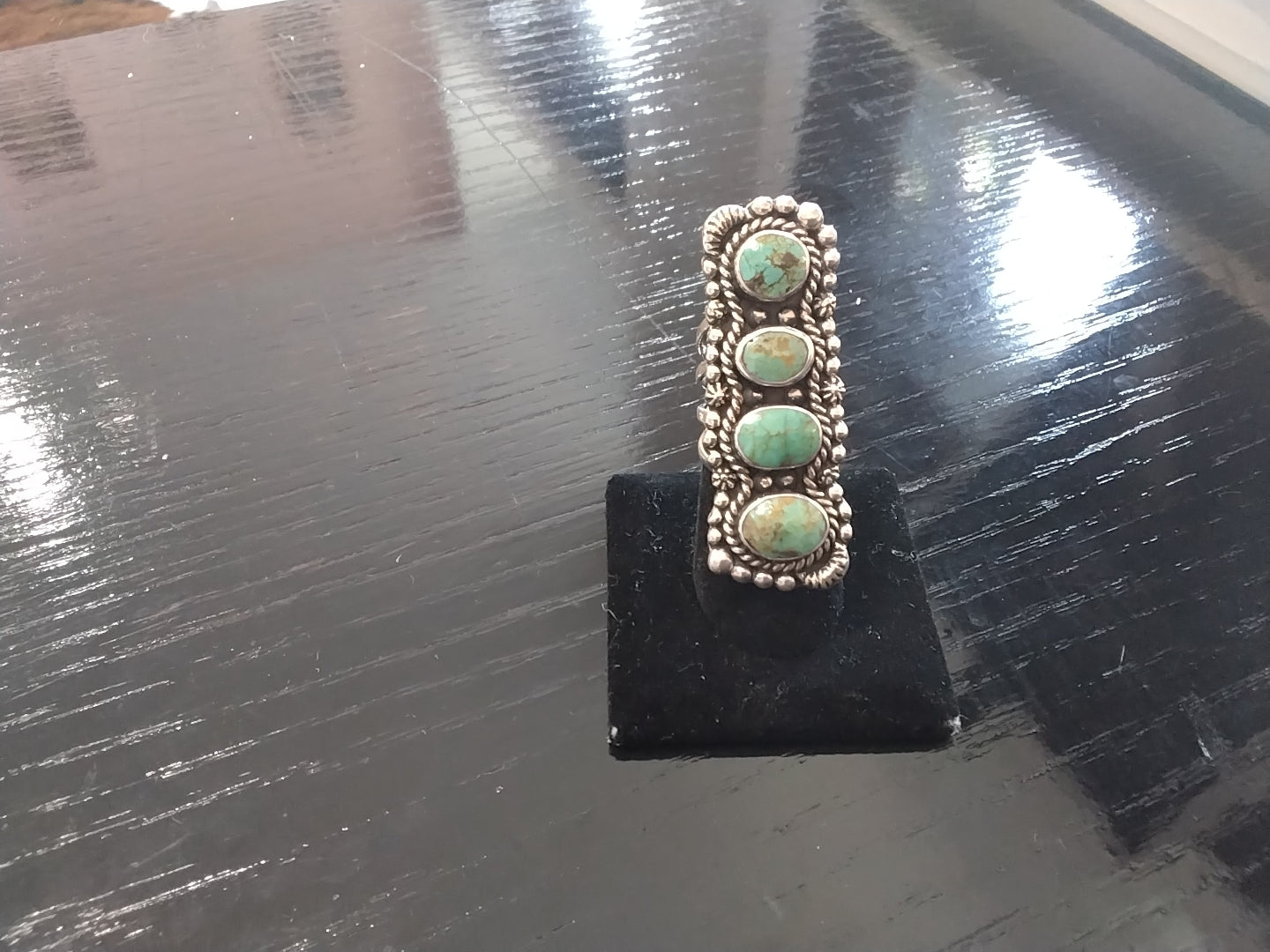 Genuine Silver Turquoise Statement Ring/ Four  Oval Stone