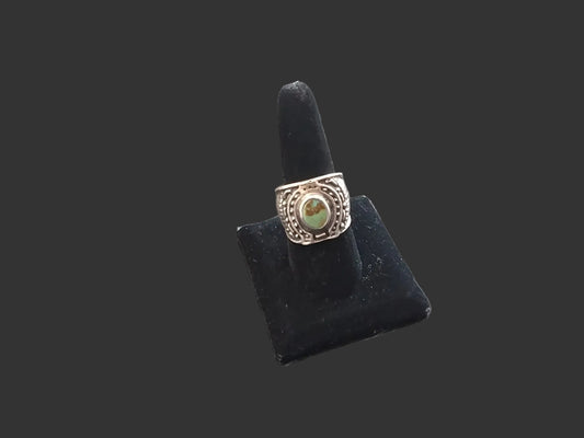Handcrafted Sterling Silver Oval Turquoise Ring – Beaded Border Design - Regul Silver