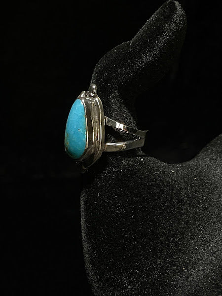 One Stone Southwest Blue Turquoise Ring | Split Design - Regul Silver