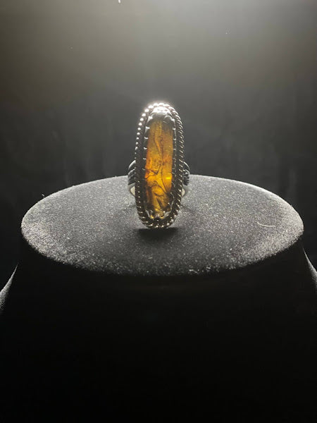 Large Amber Gemstone | Sterling Silver Rings - Regul Silver