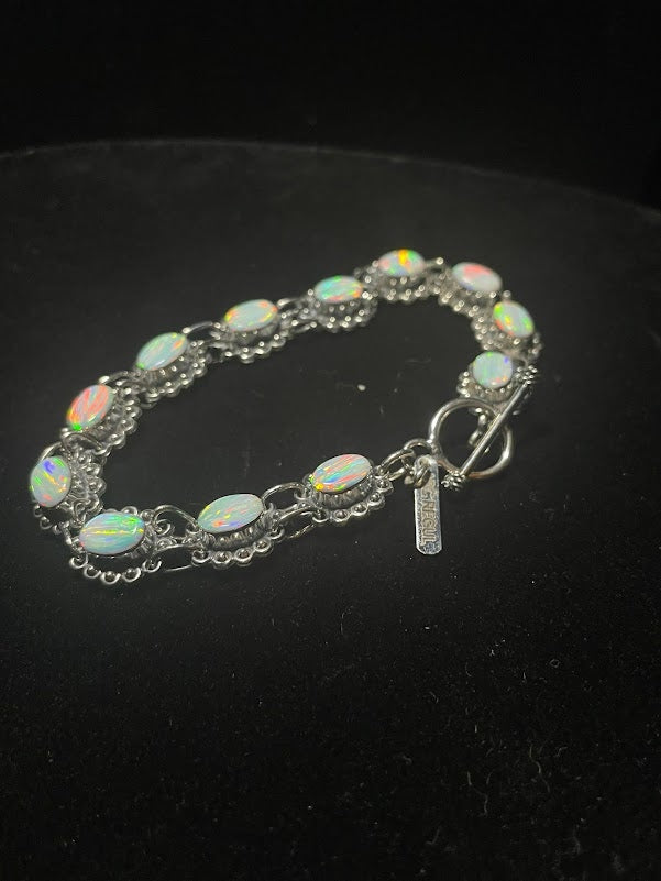 Shop Sterling Silver Lab Opal Inlay Western Style Bracelets - Regul Silver