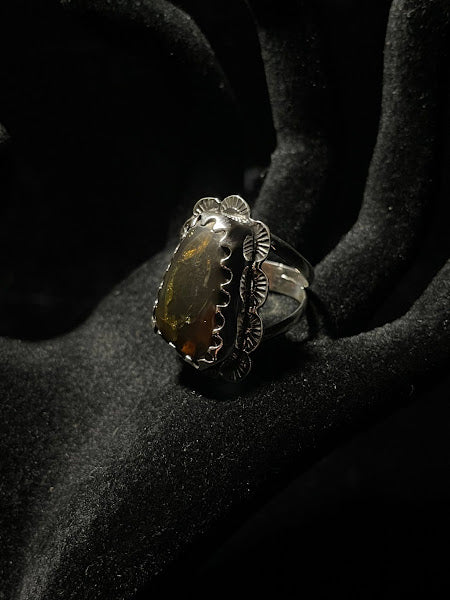 Large Amber Gemstone | Sterling Silver Rings - Regul Silver