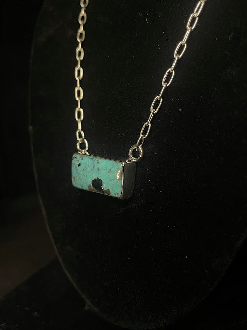 Delicate Rectangle Turquoise Bar Necklace - Regul Silver