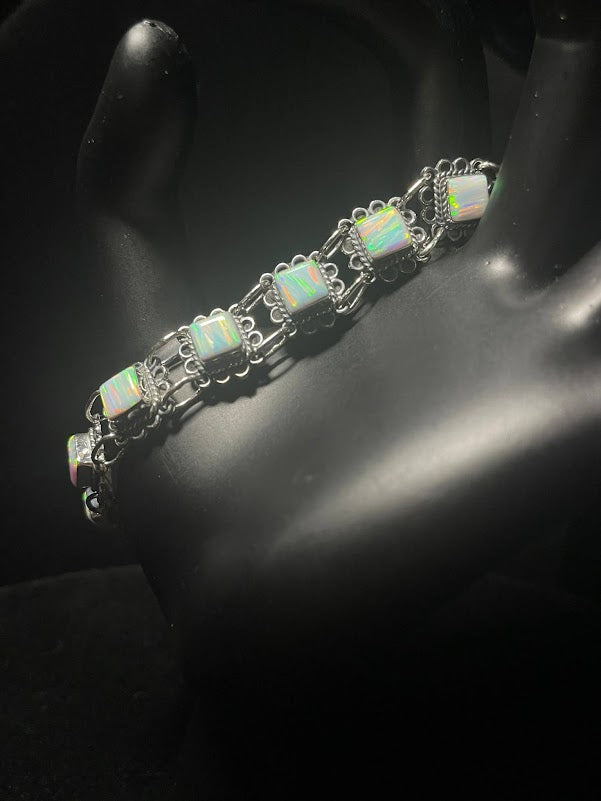 Shop Sterling Silver Lab Opal Inlay Western Style Bracelets - Regul Silver