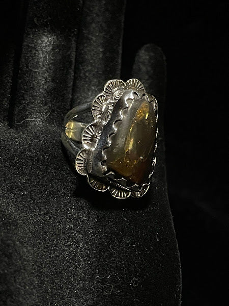 Large Amber Gemstone | Sterling Silver Rings - Regul Silver