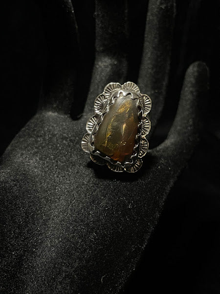 Large Amber Gemstone | Sterling Silver Rings - Regul Silver