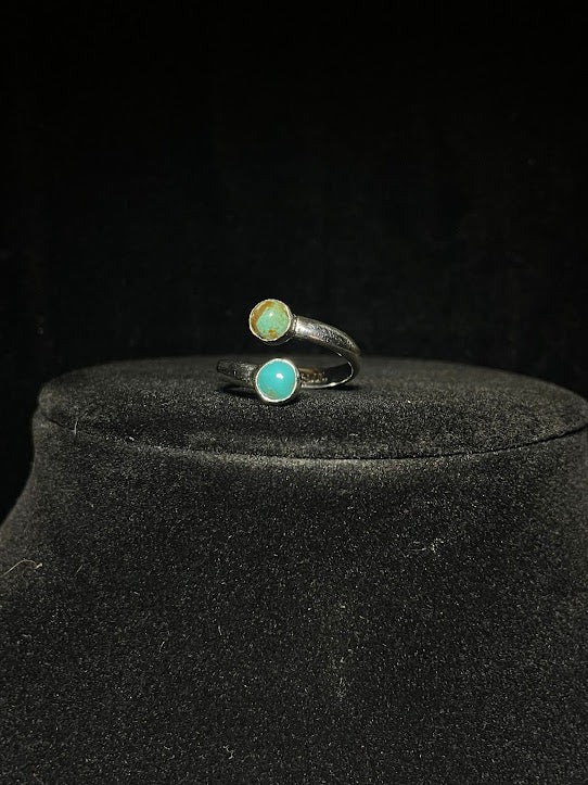 Two Stone Adjustable Real Turquoise Rings|Tiny Twins - Regul Silver