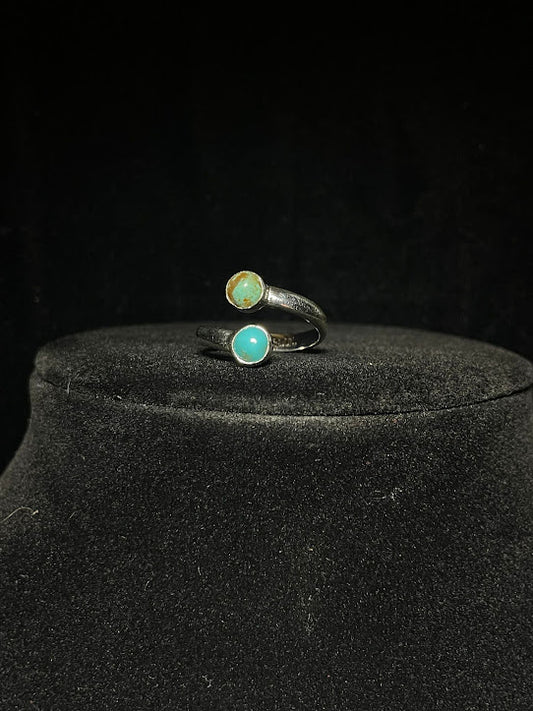 Two Stone Adjustable Real Turquoise Rings|Tiny Twins - Regul Silver