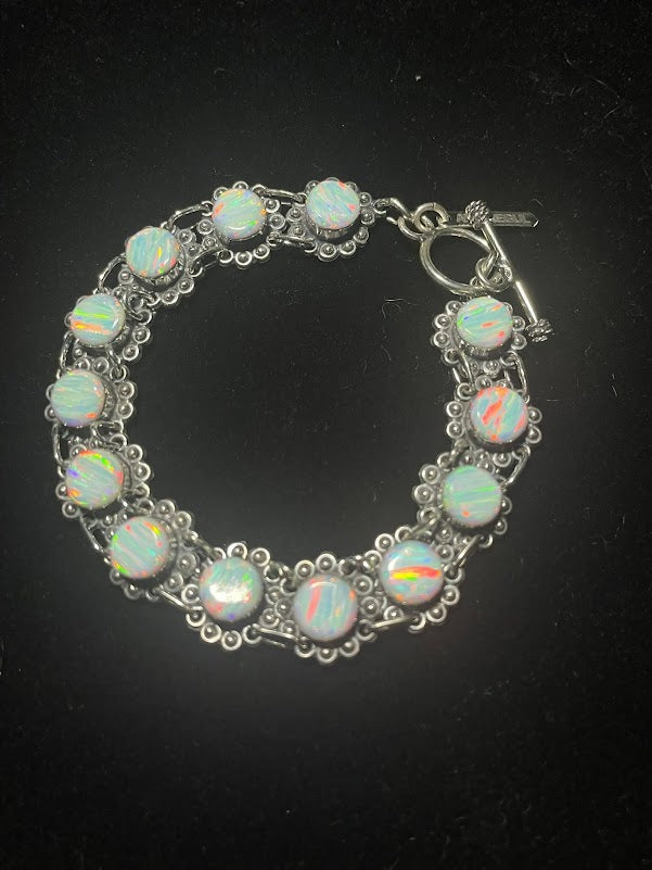 Shop Sterling Silver Lab Opal Inlay Western Style Bracelets - Regul Silver