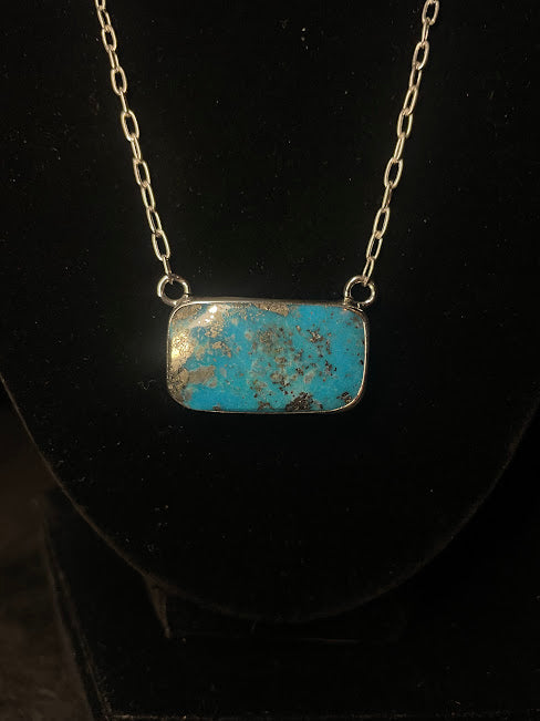 Delicate Rectangle Turquoise Bar Necklace - Regul Silver
