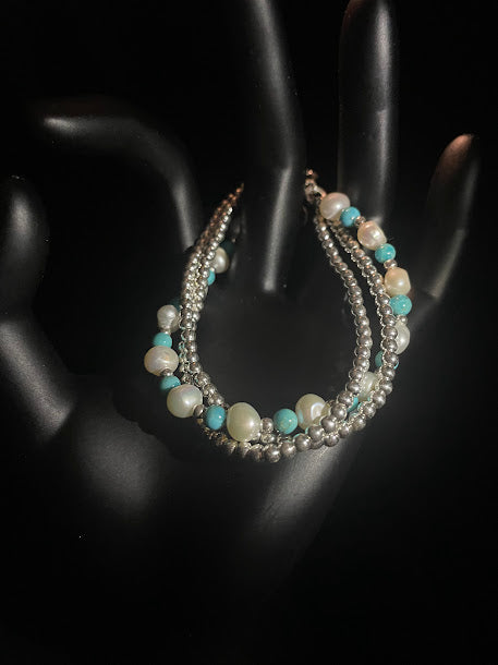 Precious Baroque Pearl & Turquoise Bracelet | Sterling Silver - Regul Silver