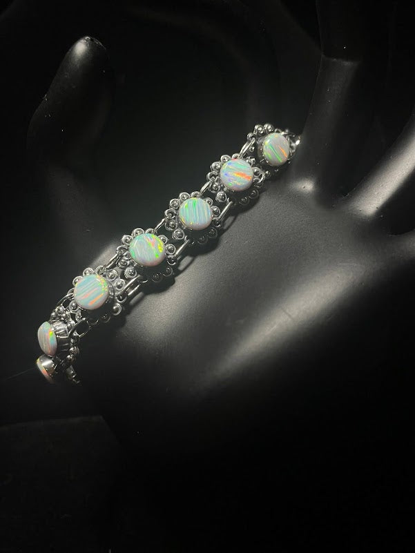 Shop Sterling Silver Lab Opal Inlay Western Style Bracelets - Regul Silver