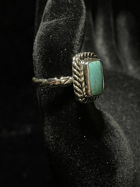 Western Sonoran Single Square Style Blue Turquoise Ring - Regul Silver