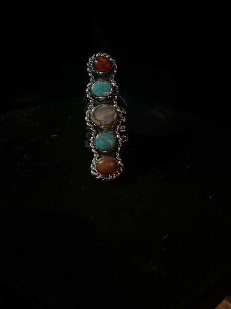 Cantera Fire Opal & Turquoise | Handcrafted Gemstone Ring - Regul Silver