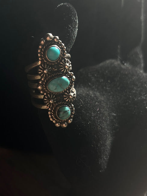 Three-Stone Artisan Southwestern Turquoise Rings - Regul Silver