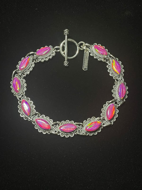 Shop Sterling Silver Lab Opal Inlay Western Style Bracelets - Regul Silver