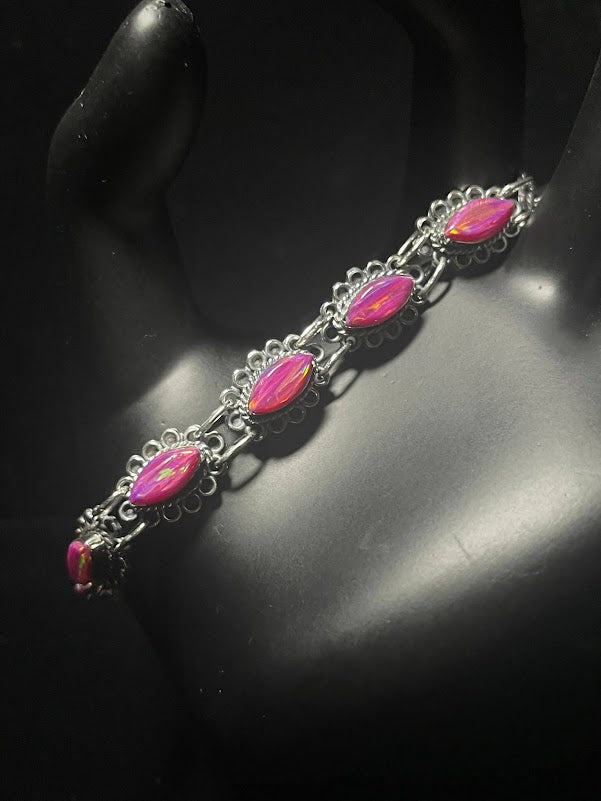 Shop Sterling Silver Lab Opal Inlay Western Style Bracelets - Regul Silver