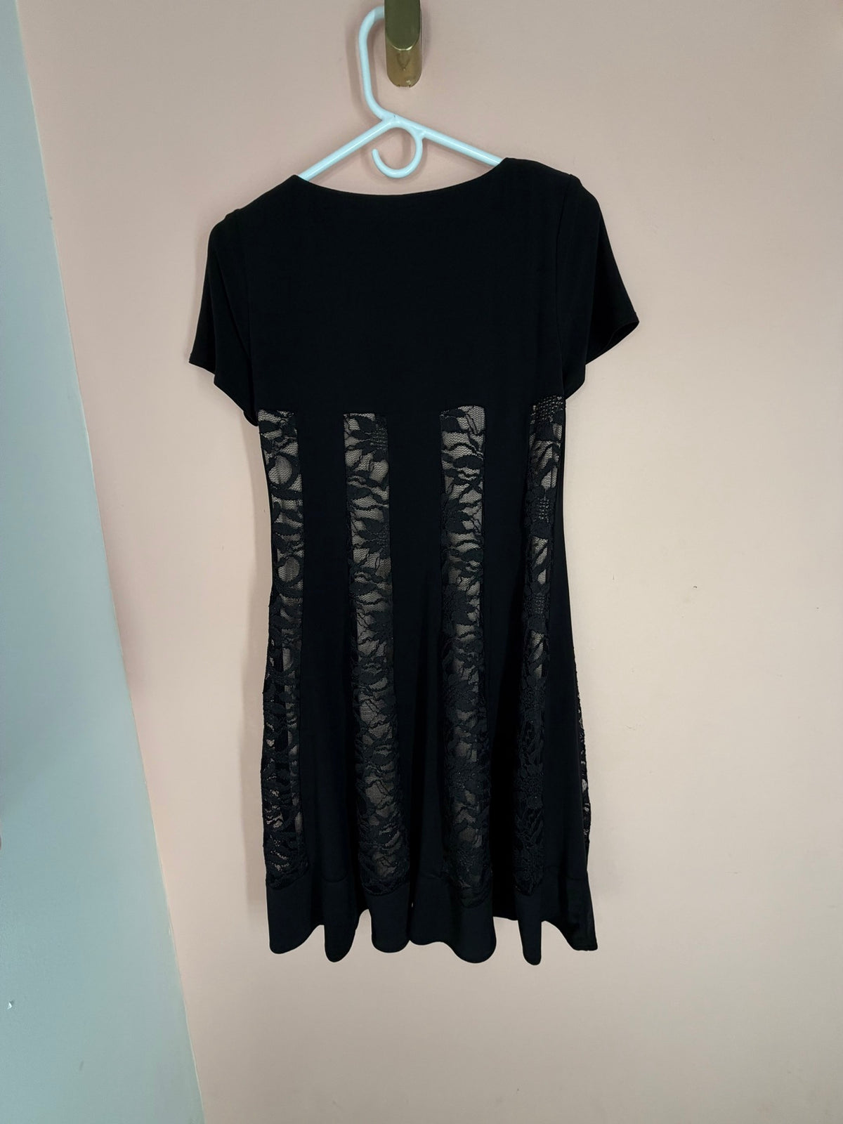 R&M Richards black lace panel dress, back view