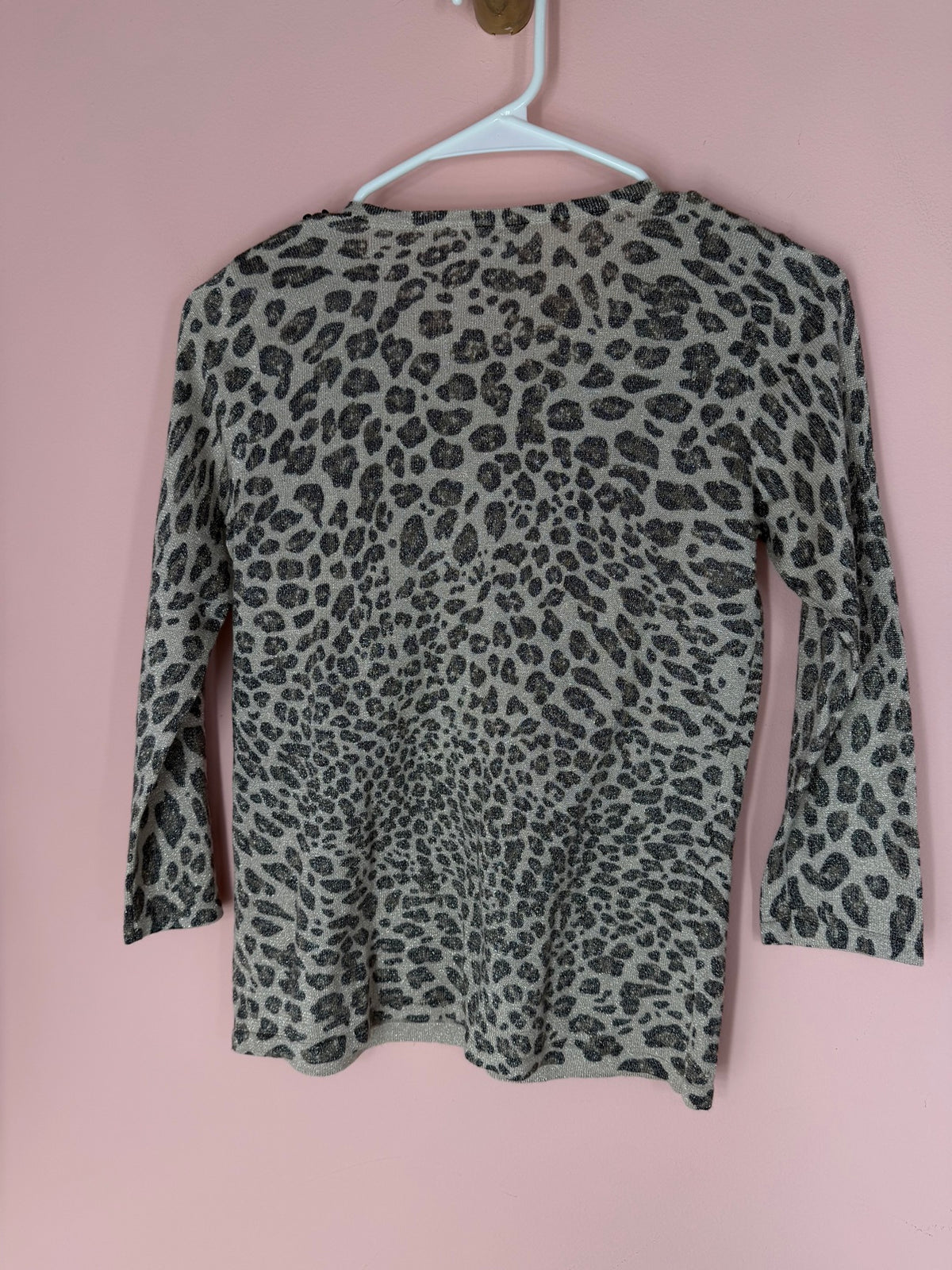 Chico's leopard print sequin cardigan, back view