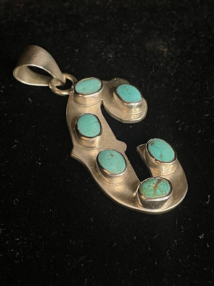 Sterling silver initial pendant hand-set with genuine turquoise stones