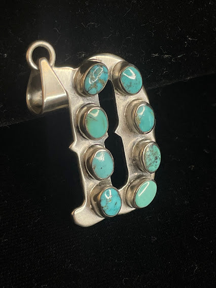 Sterling silver initial pendant hand-set with genuine turquoise stones
