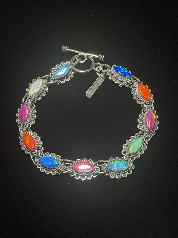 Shop Sterling Silver Lab Opal Inlay Western Style Bracelets - Regul Silver