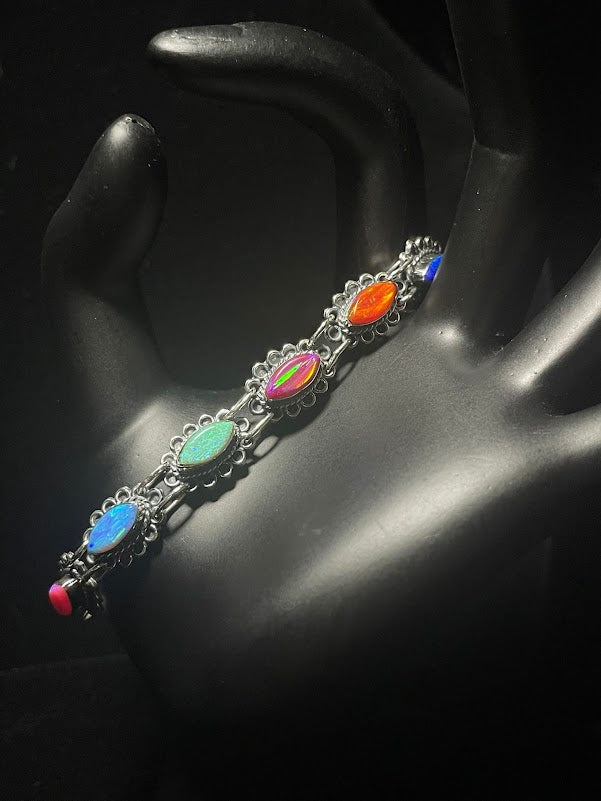 Shop Sterling Silver Lab Opal Inlay Western Style Bracelets - Regul Silver
