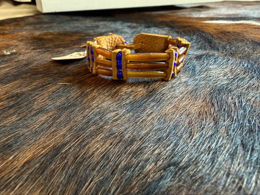 Amber bone hairpipe bracelet by Southwest by Design on cowhide