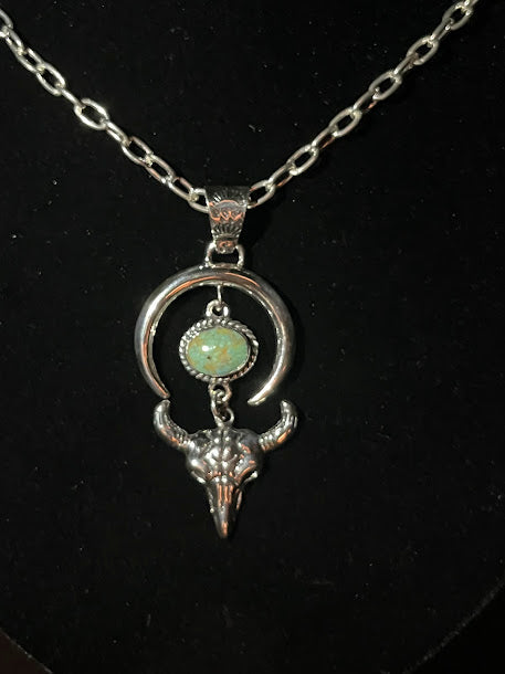 Turquoise Crescent Longhorn Bull Skull Necklace - Connie Consignment
