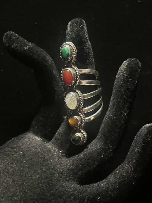 Southwest Style 5-Gemstone Sterling Silver Ring - Regul Silver