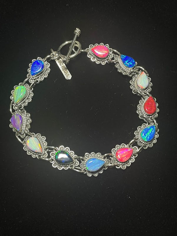 Shop Sterling Silver Lab Opal Inlay Western Style Bracelets - Regul Silver