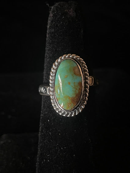 Adjustable Classic Oval Turquoise Ring | Genuine - Regul Silver
