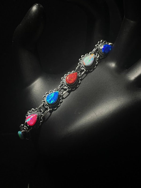 Shop Sterling Silver Lab Opal Inlay Western Style Bracelets - Regul Silver