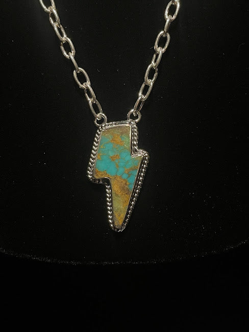 Lightning Bolt Real Turquoise Sterling Silver Necklace - Regul Silver