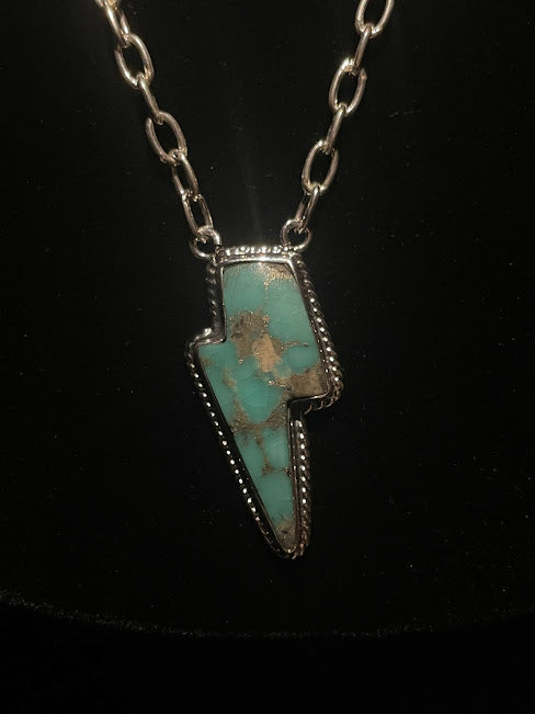 Lightning Bolt Real Turquoise Sterling Silver Necklace - Regul Silver